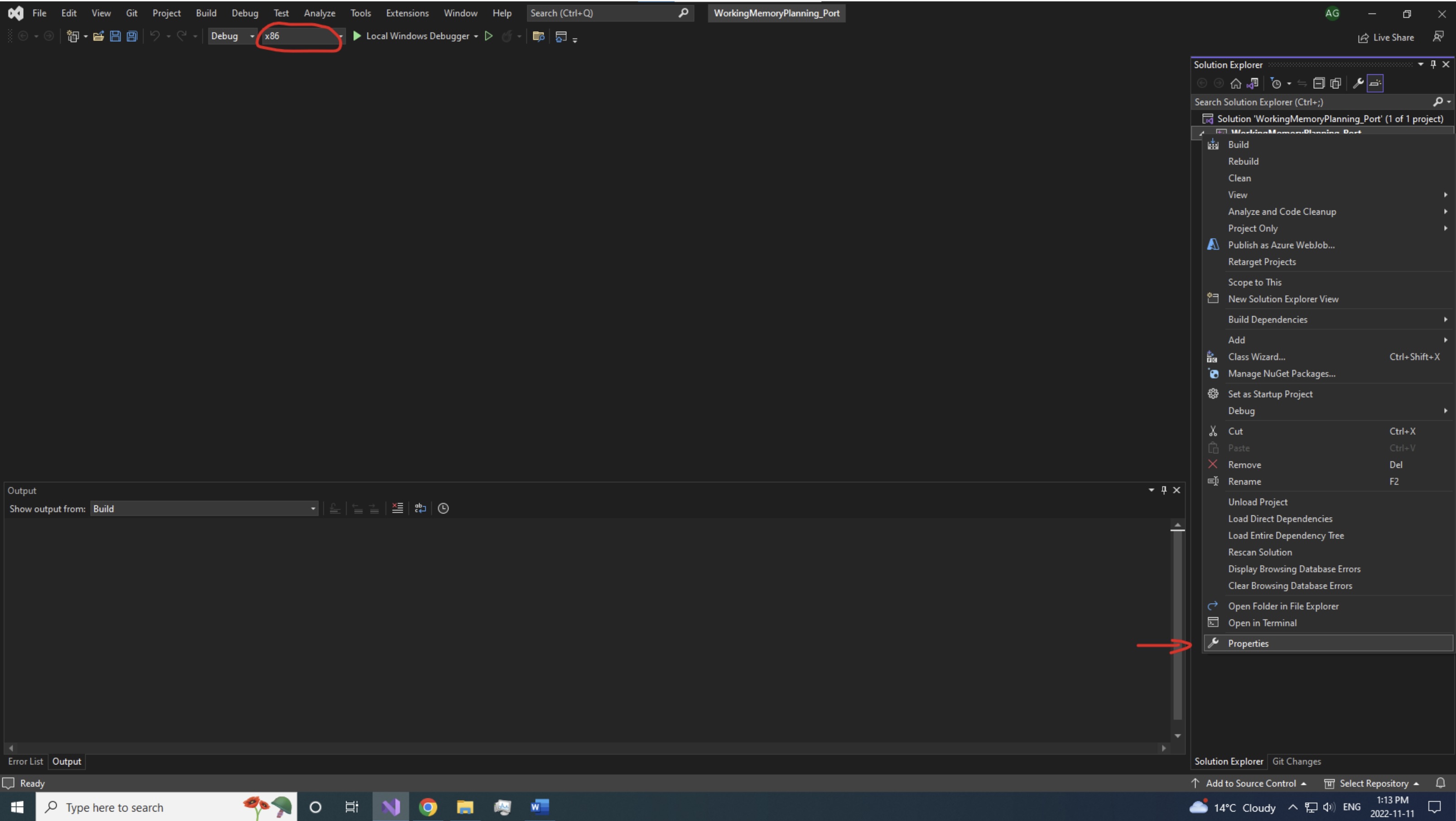 Visual Studio Toolbar: Change solution platform from x64 to x86