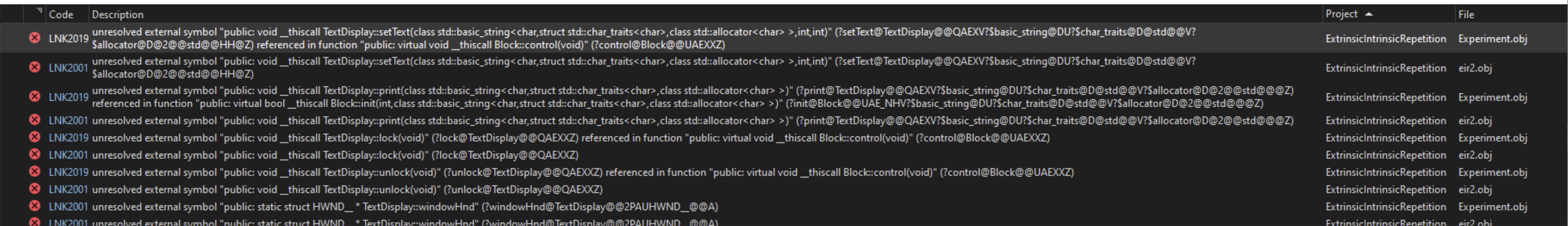 Error List: Unresolved external symbol example
